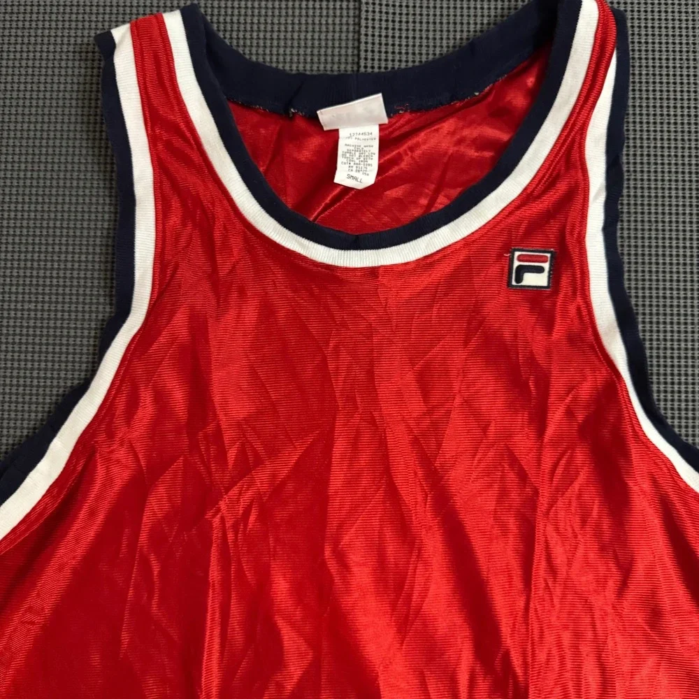 Vintage Fila Basketball Jersey Tank Top Red Navy White Made in USA Small